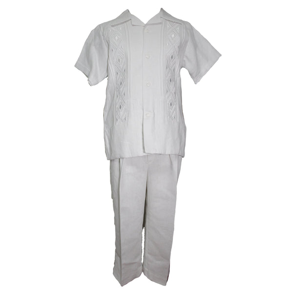 GUAYABERA LINO 2 PZAS NIÑO MOD. A76 COL. BLANCO